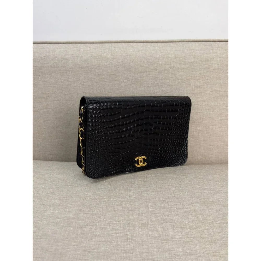 CHANEL Black Crocodile CC Flap Bag Small GHW